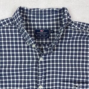 Vineyard Vines Shirt Mens XXL Blue/White Check Classic Fit Tucker Long‎ Sleeve